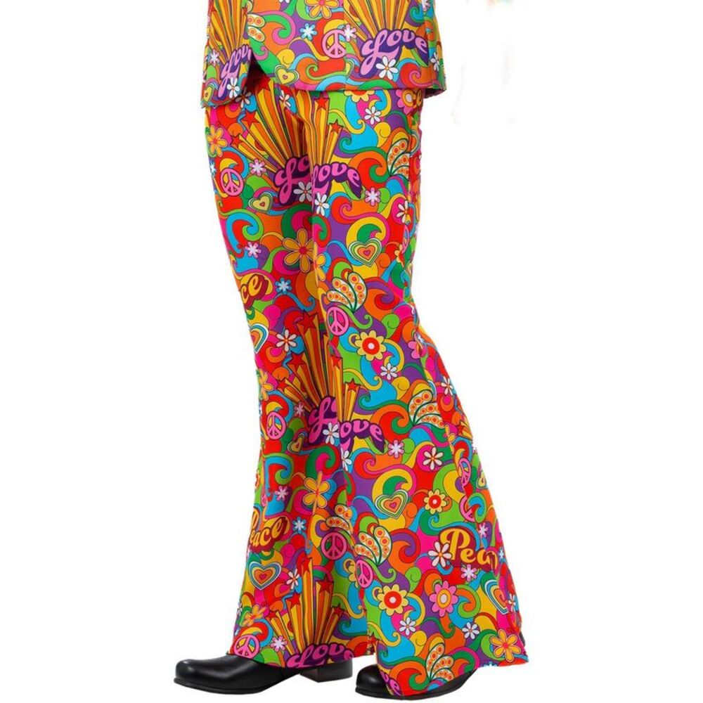Smiffys Mens Rainbow Peace Costume Flared Pants / Multicolored